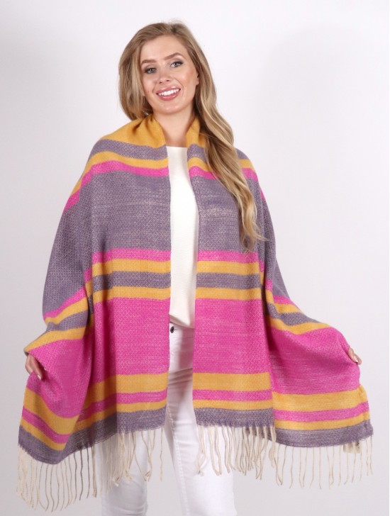 Striped Blanket Scarf W/ Tassels